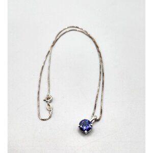 Blue CZ Solitaire Pendant Thailand Sterling Silver Chain Italy ADI 3.5g